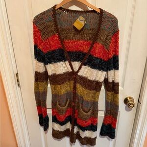 Vintage Multicolor Striped Button-up Sweater